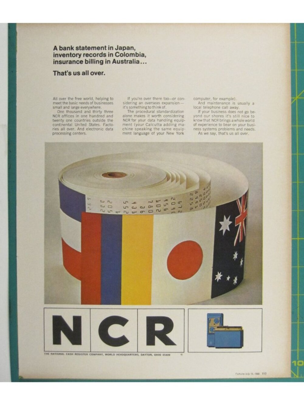 Print Ad NCR Global Business Solutions 1966 Colorful Flag World MOD Banking